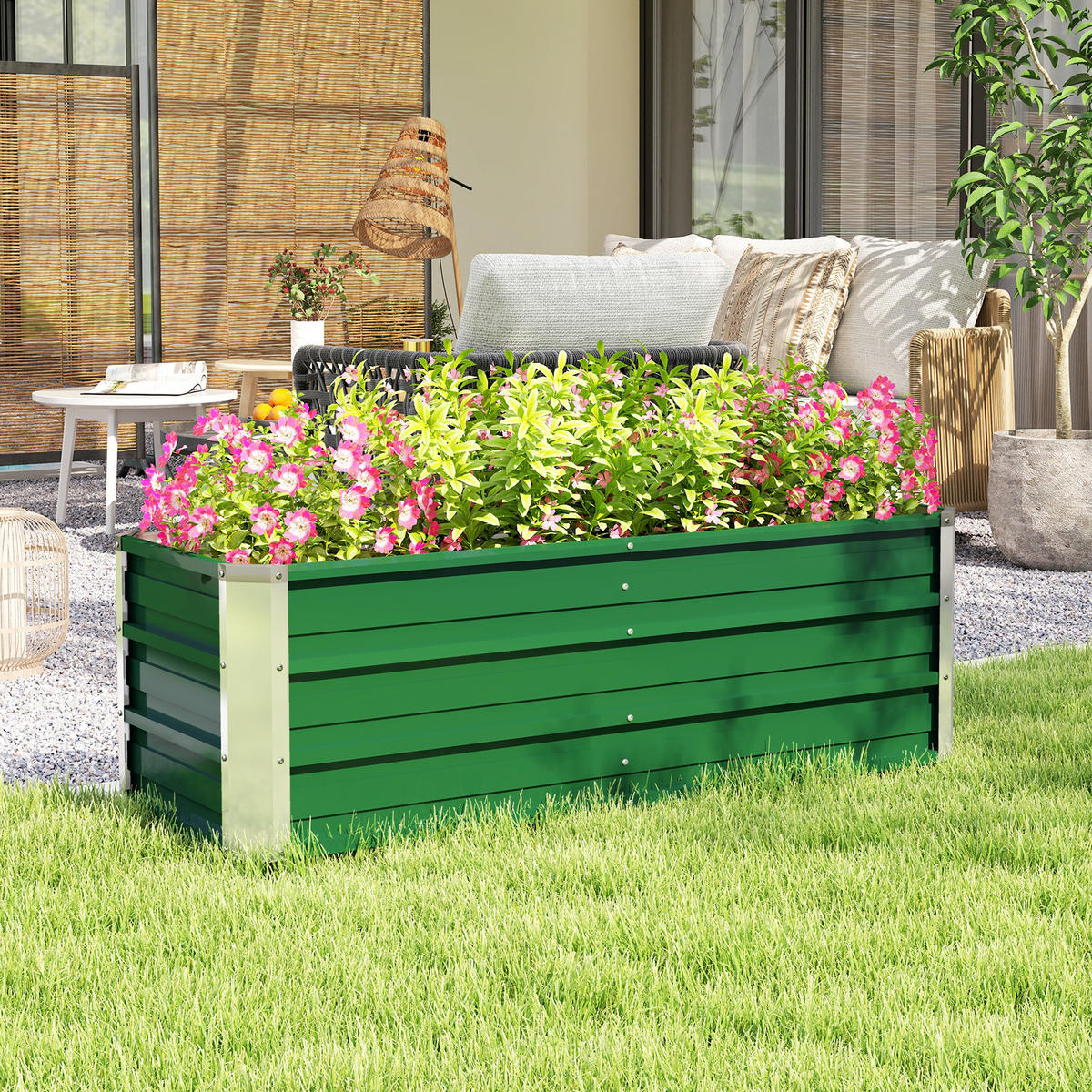 HOCHBEET, Stahl mit Handschuhen, Grün, rechteckig, für Terrasse & Garten - Multicolor, Holzwerkstoff (125/40/47cm) - FORIOUS