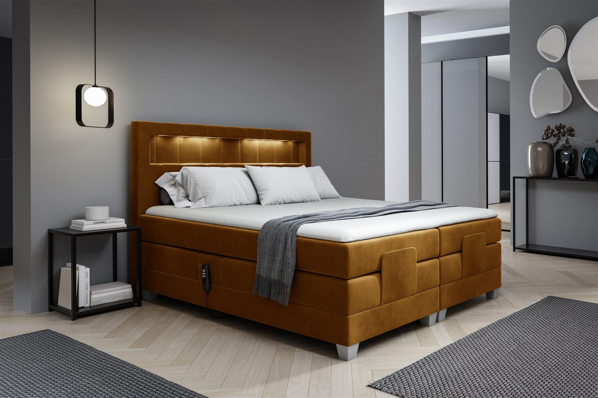 Thumbnail - Fun Möbel Boxspringbett, Gelb, Textil, 160x200 cm, Schlafzimmer, Betten, Boxspringbetten