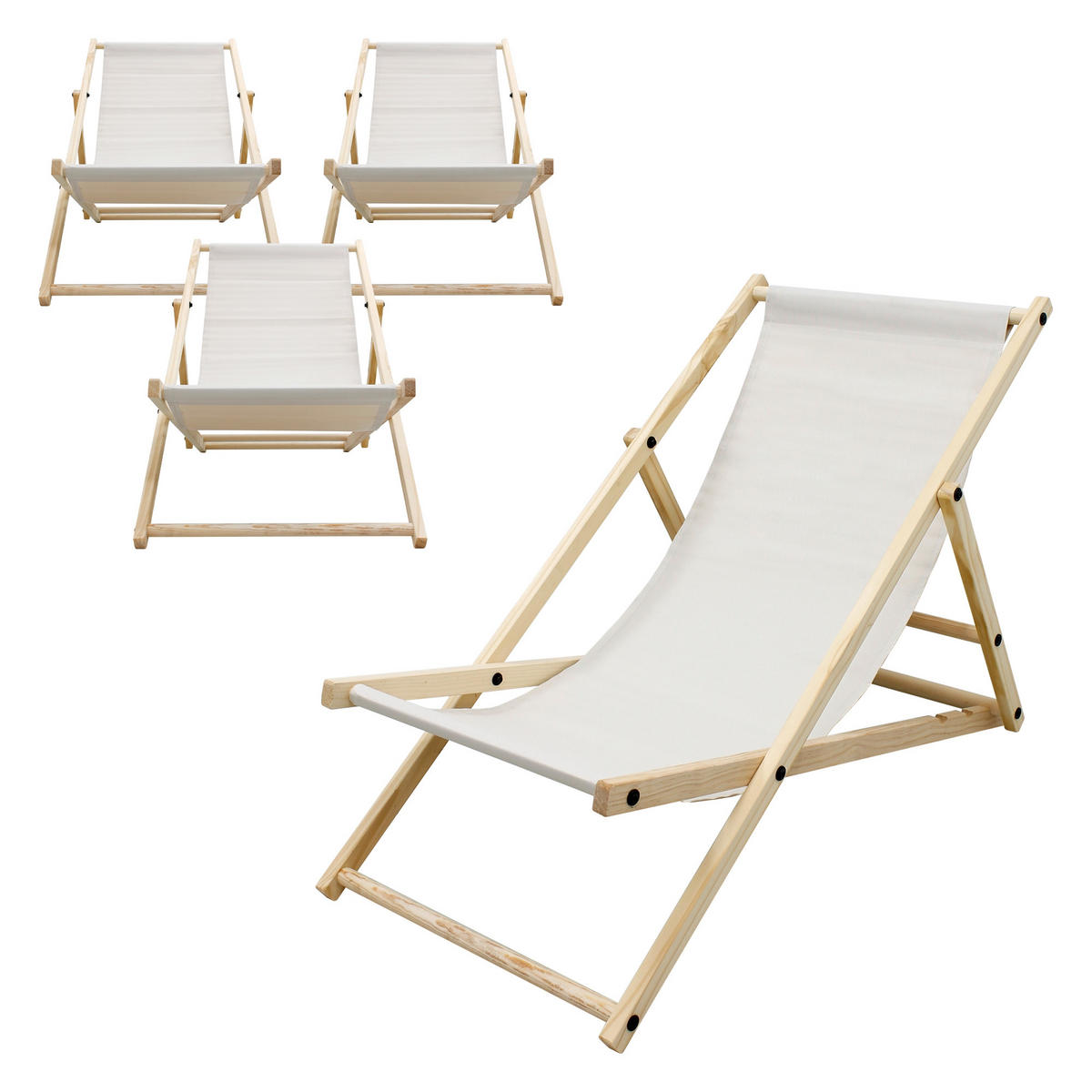 LIEGESTUHL 4er Set Beige - Beige, Holz (52/83/117cm) - ECD-Germany