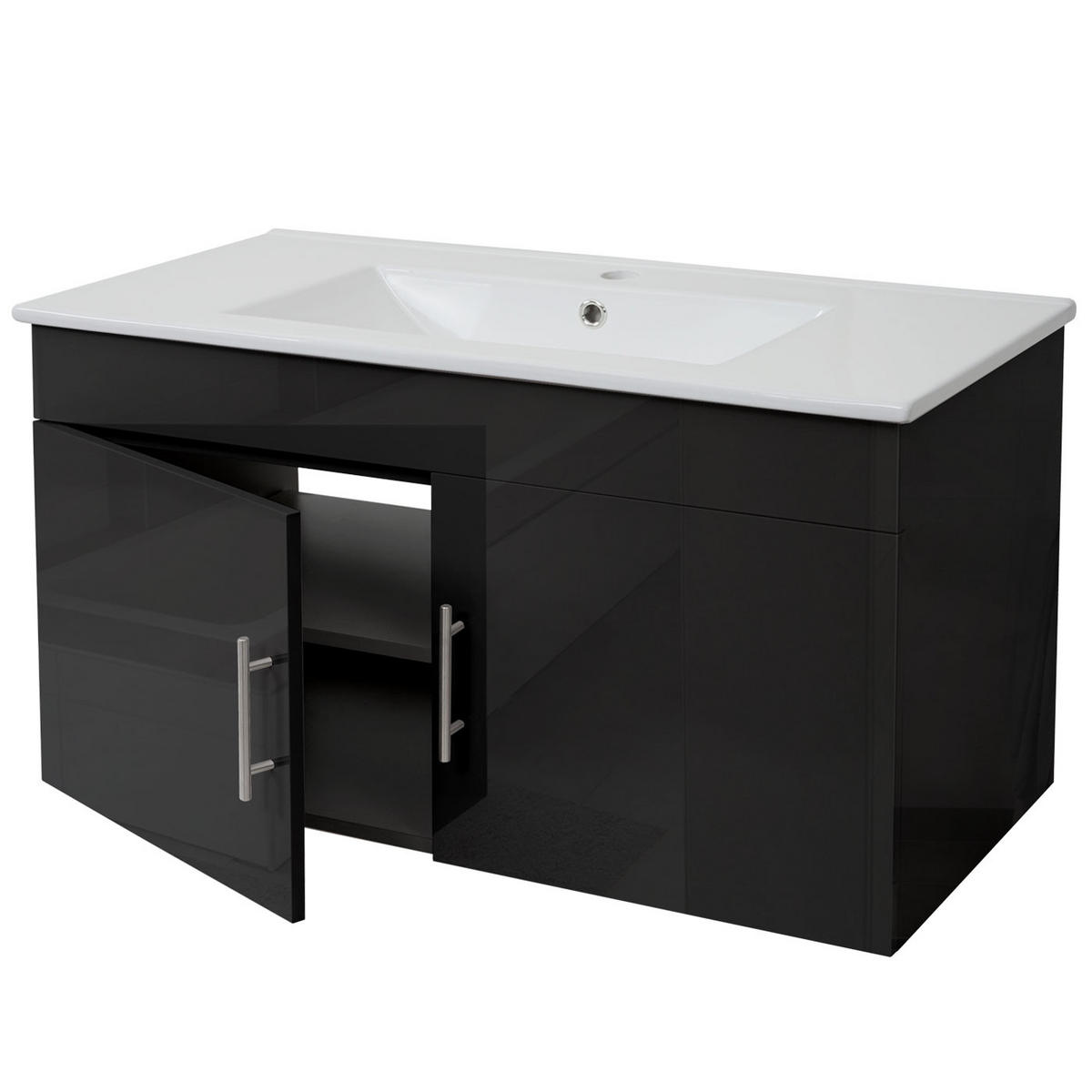 WASCHBECKENUNTERSCHRANK Schwarz - Schwarz, Holz (90/48/46cm) - MCW