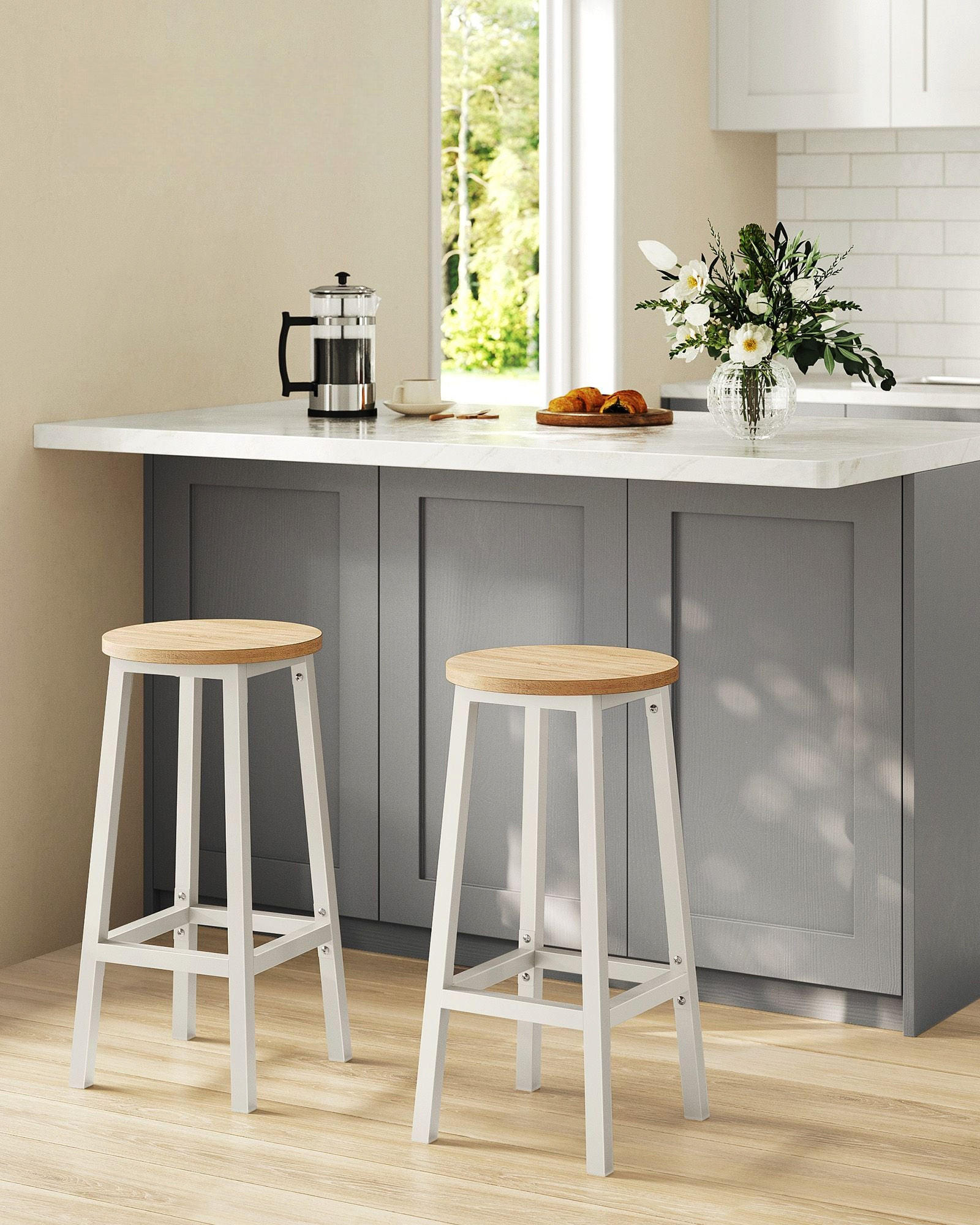 BARHOCKER ANTANANARIVO 2ER-SET - Beige, Holzwerkstoff (32/65/32cm) - Hansiro