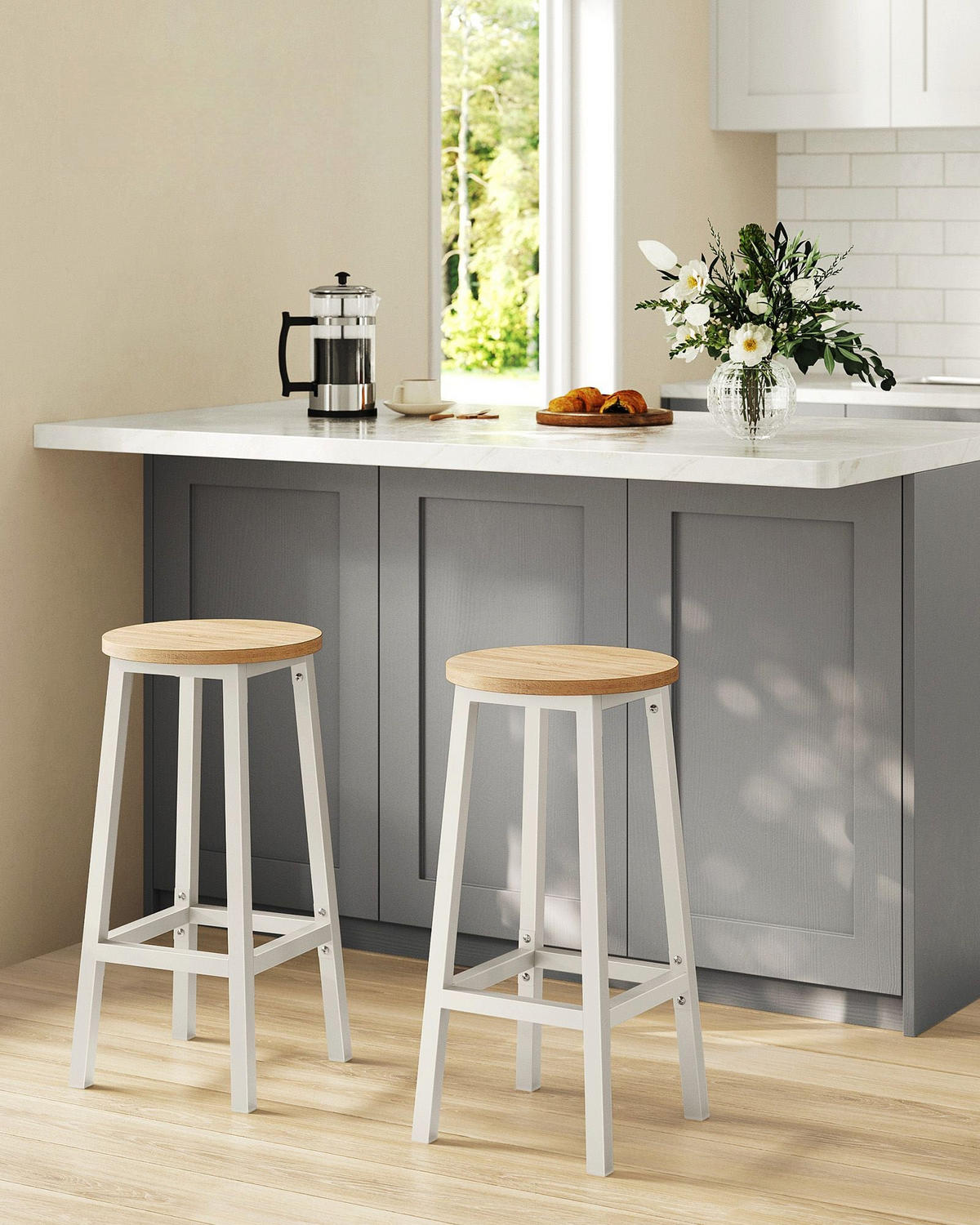 BARHOCKER ANTANANARIVO 2ER-SET - Beige, Holzwerkstoff (32/65/32cm) - Hansiro