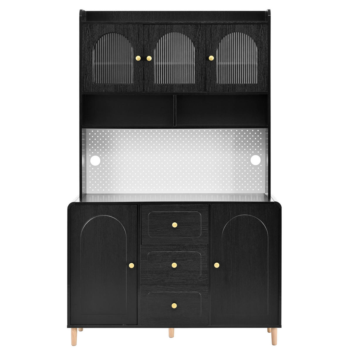 BUFFET 120/40/190 cm schwarz aus MDF mit Lochplatte und Schubladen - Schwarz, Holzwerkstoff (120/190/40cm) - OKWISH