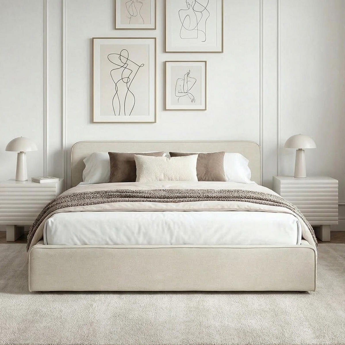 POLSTERBETT MARINI 140x200 cm cremeweiß - Creme, Textil (140/200cm) - IDIMEX