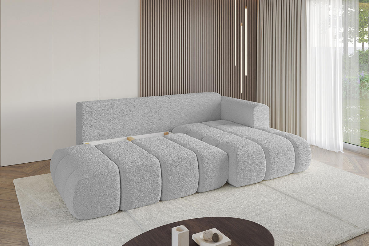 ECKSOFA Ottomane Rechts CLOUD-L-v1 289x180x40 Hellgrau Bouclé - Hellgrau, Holzwerkstoff/Kunststoff (289/180cm) - ALTDECOR