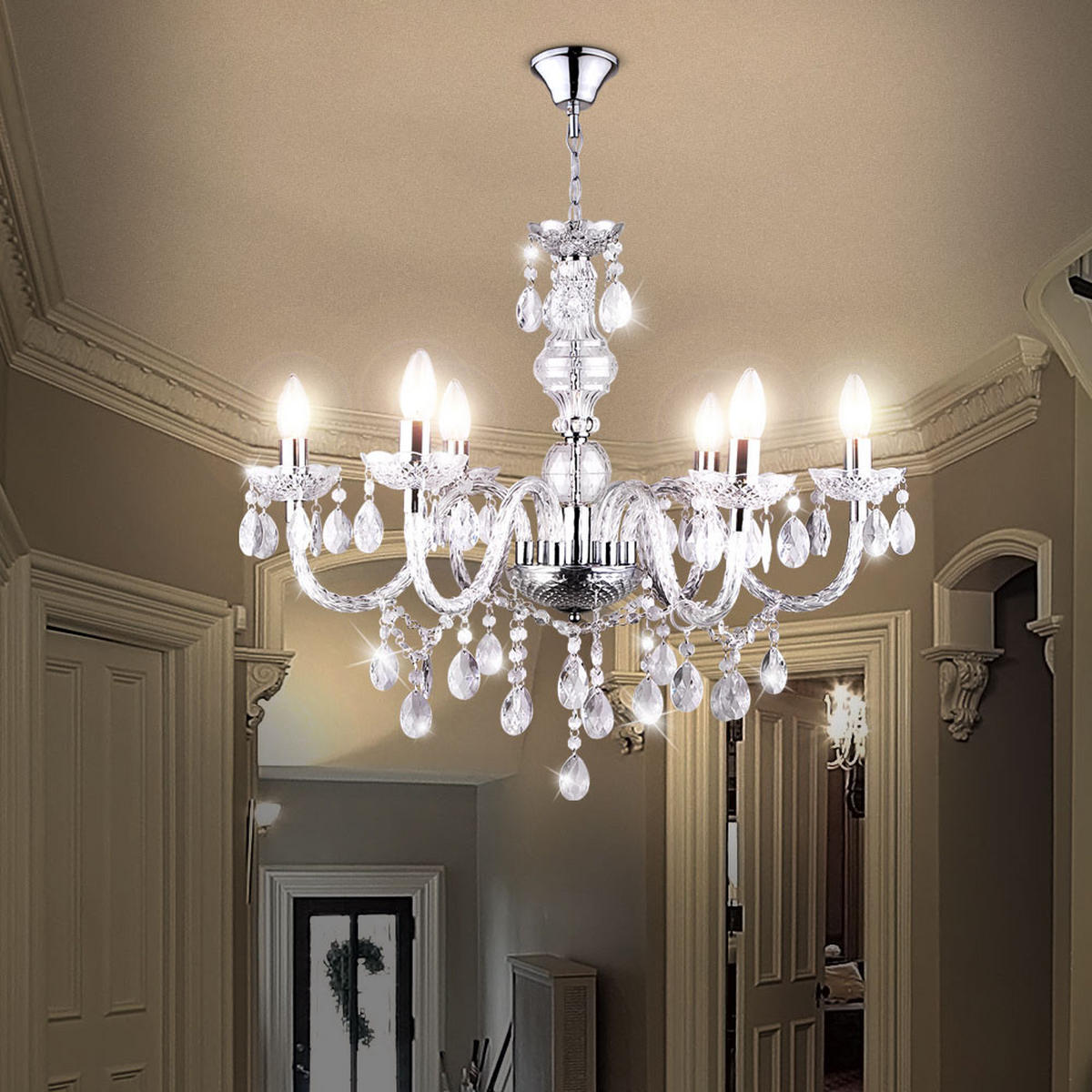 LED KRONLEUCHTER CUIMBRA I Silber Kristalloptik - Silberfarben, Metall (61/61/166cm)