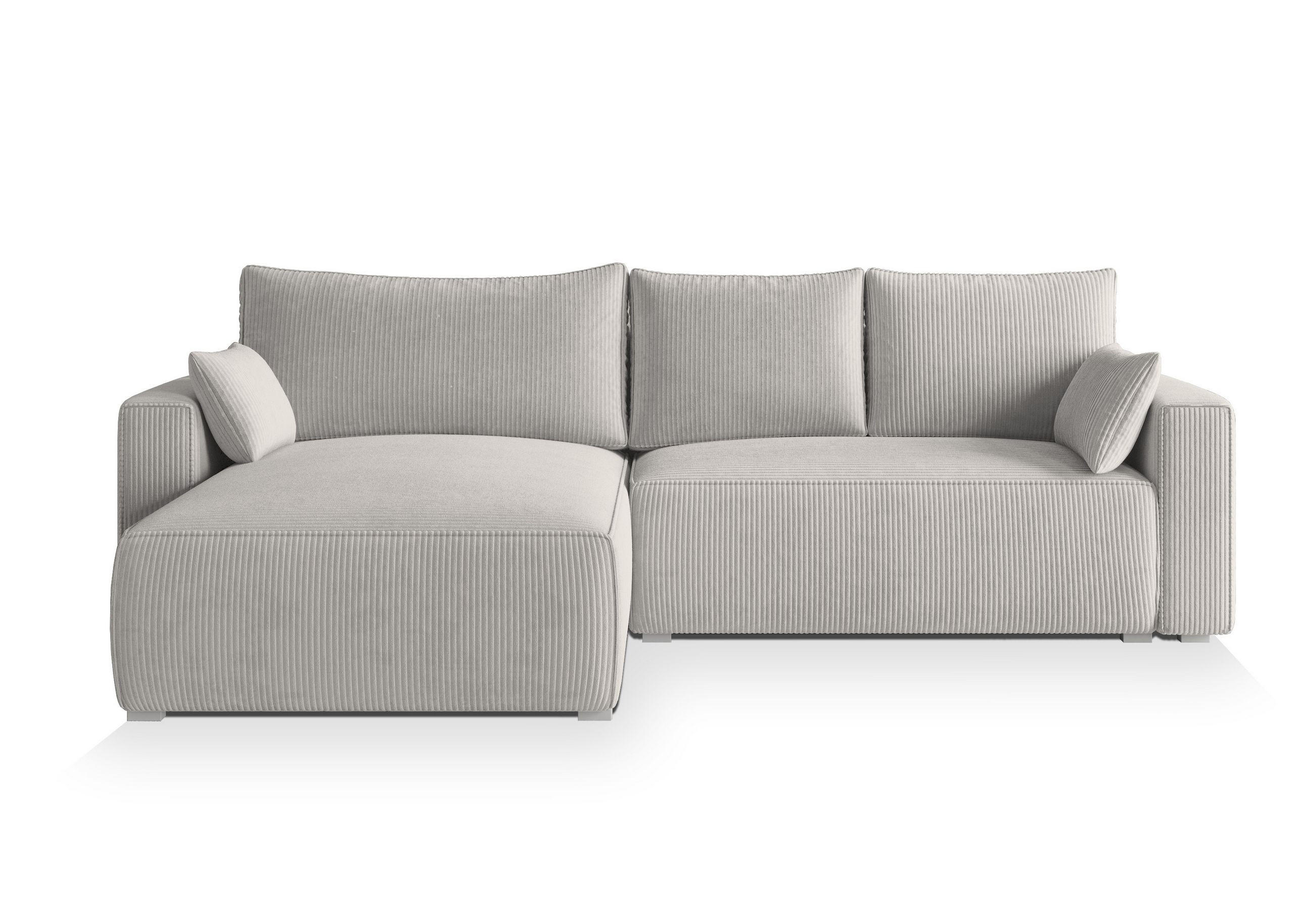 ECKSOFA FORIL P Creme Kordstoff mit Schlaffunktion - Creme, Holz (265/178cm) - MASSENO