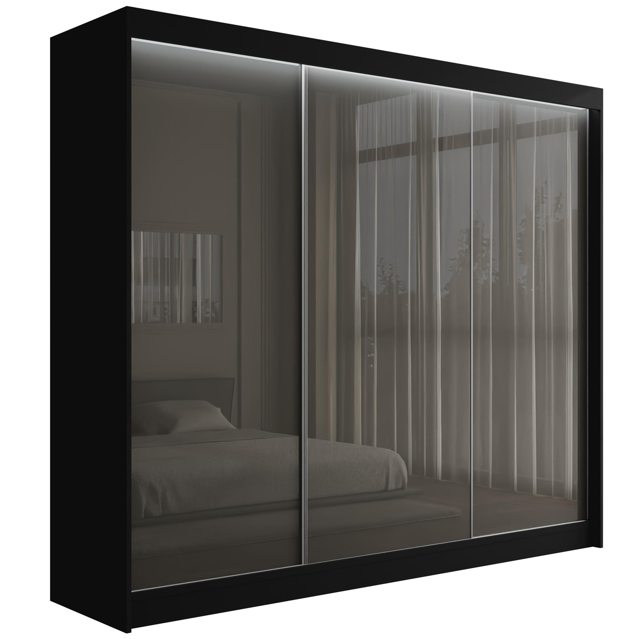 KLEIDERSCHRANK PEKA mit LED - 250 cm - Schwarz|Grau - Schwarz/Grau, Holzwerkstoff (250/215/61cm) - ALTDECOR