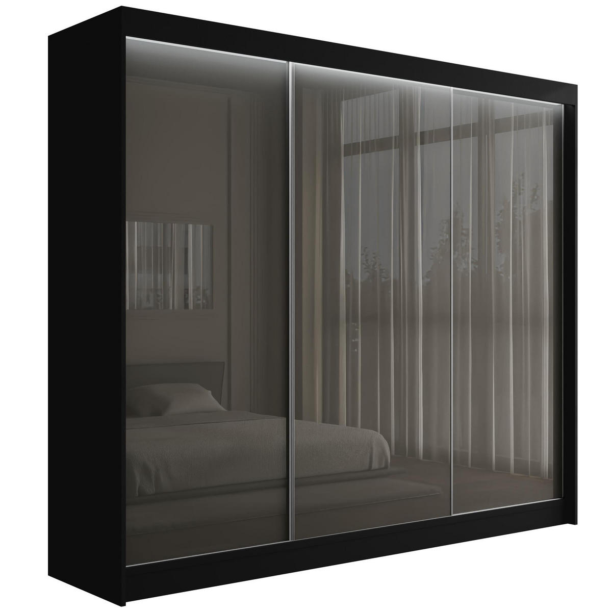 KLEIDERSCHRANK PEKA mit LED - 250 cm - Schwarz|Grau - Schwarz/Grau, Holzwerkstoff (250/215/61cm) - ALTDECOR