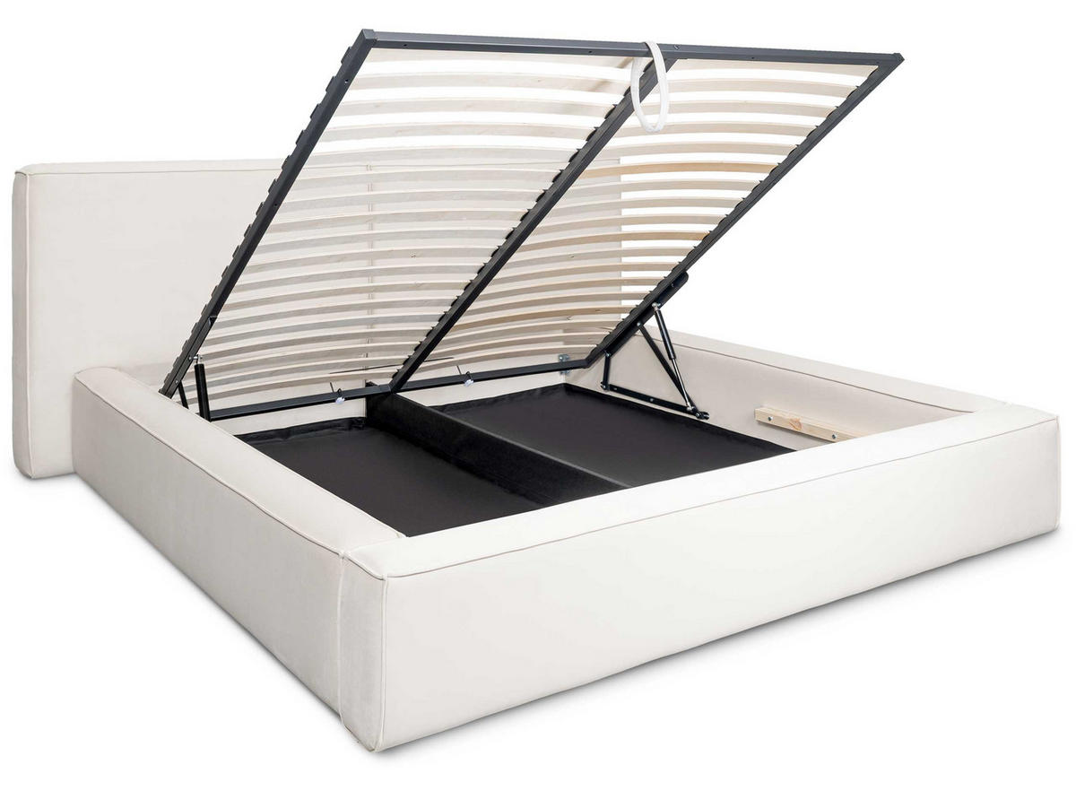 POLSTERBETT Jodie XL Cream 160/200 cm Samt mit Bettkasten - Creme, Textil/Metall (160/200cm) - wonello