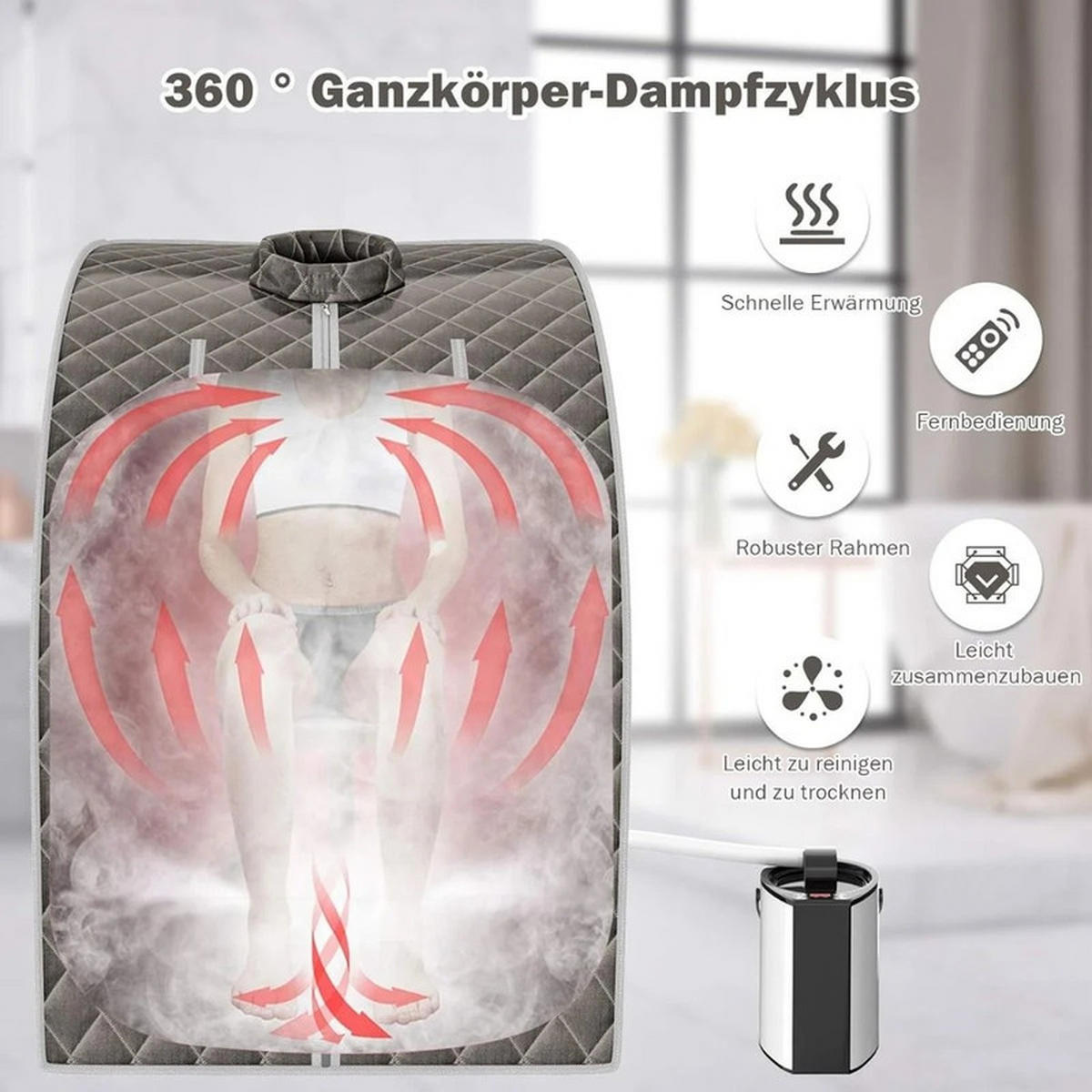 MINI-DAMPFSAUNA mit Zerstäubungsfunktion grau - Grau, Kunststoff (87/101/78cm) - COSTWAY