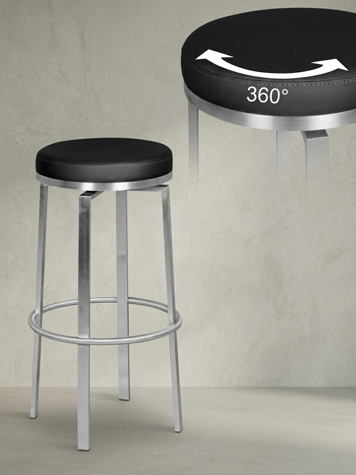 BARHOCKER – Edelstahl, drehbar, gepolsterte Sitzfläche, 76 cm - Silberfarben/Schwarz, Kunststoff/Textil (42/76/42cm) - KADIMA DESIGN