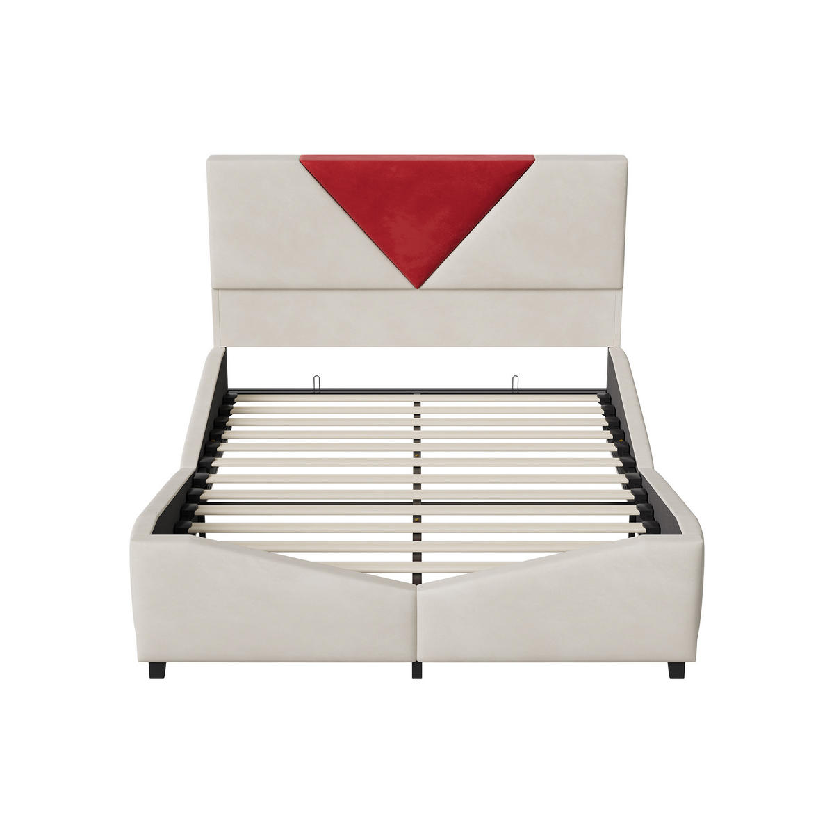 POLSTERBETT 140x200 cm - Zweifarbiges Dreiecksdesign in Bordeaux, LED-Kopfteil ajustable, Samtstoff, Moderner und schlichter Stil - Beige - Beige, Holzwerkstoff (140/200cm) - Brevoria