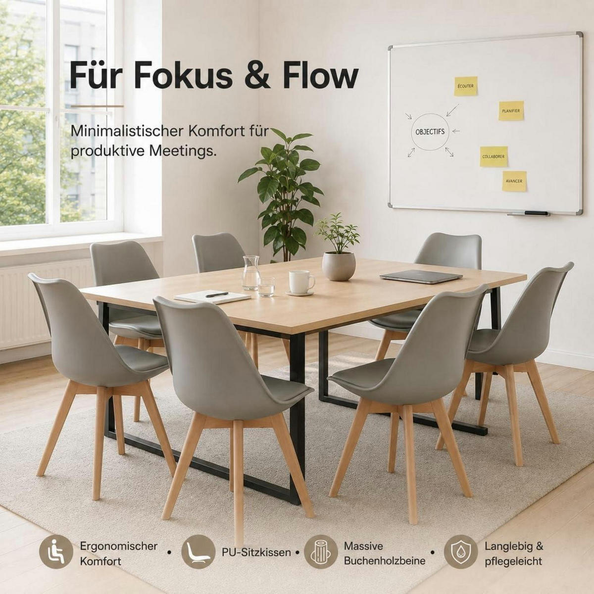 KÜCHENSTÜHLE 4er Set Skandinavisches Design Grau - Grau, Kunststoff (47.5/82/41cm)