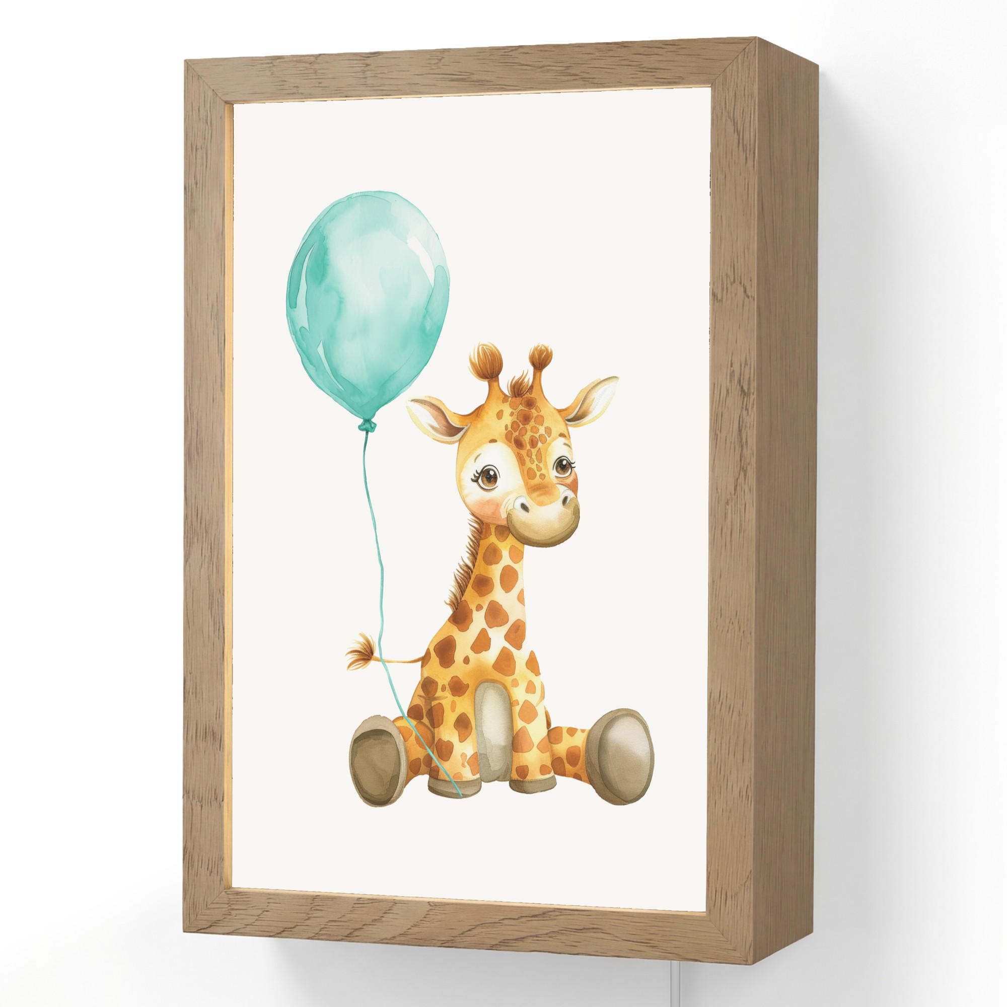 WANDLEUCHTE Giraffe - Baby - Tiere - Blauer Ballon 20x30 cm - Weiß, Holzwerkstoff (20/30/8cm) - OnlyWow