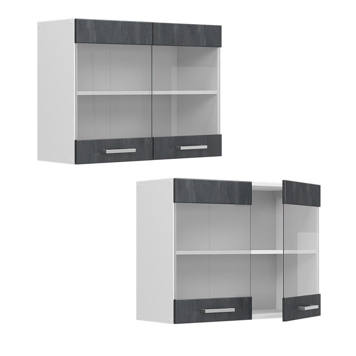 KÜCHENGLASSCHRANK R-Line Schwarz Beton 80 cm - Schwarz/Weiß, Holzwerkstoff (80/60/31cm) - Vicco
