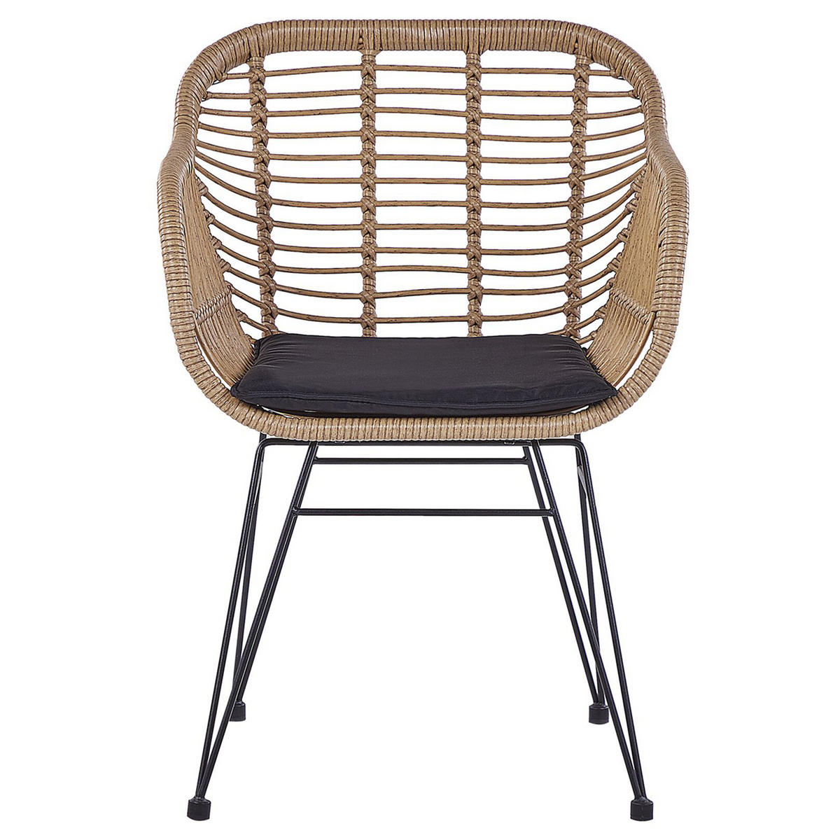 BALKONSET 2-Sitzer Rattan natürlich Auflagen schwarz Tropea II - Beige/Schwarz, Kunststoff - Beliani