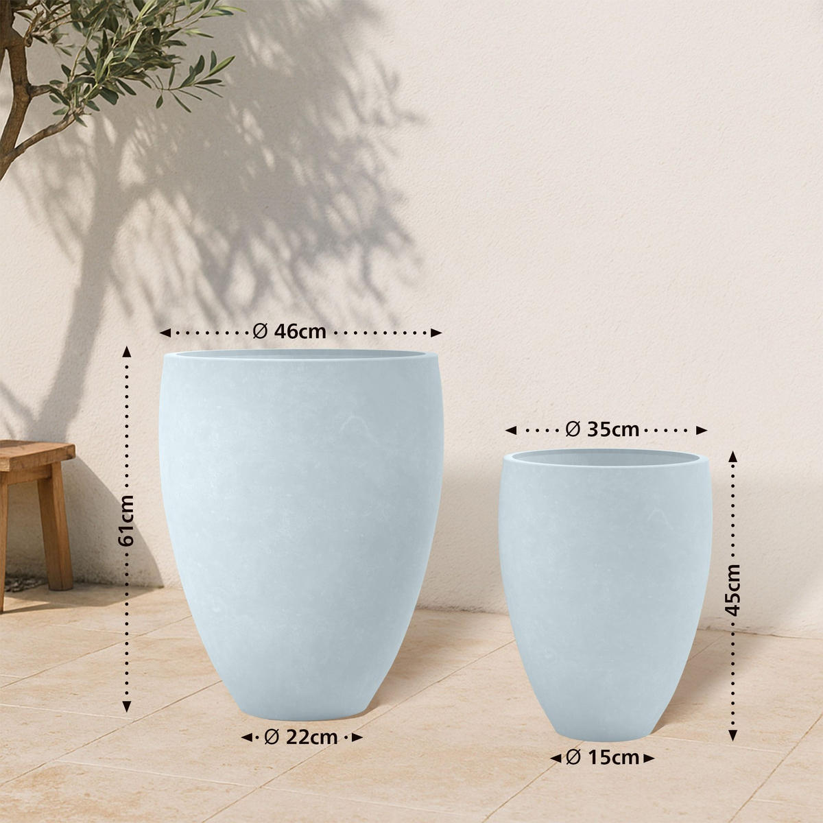 PFLANZKÜBEL 2er Set Grau - Grau, Kunststoff (46/61cm) - CLP