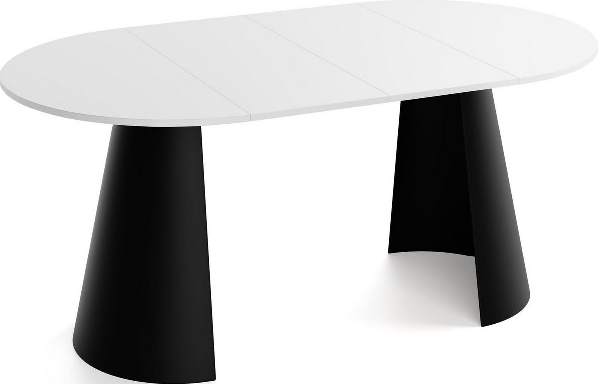 ESSTISCH Lamio runder ausziehbarer, Weiß 120-200/120/76 cm - Schwarz/Weiß, Holzwerkstoff/Metall (120/120/76cm) - WFL GROUP