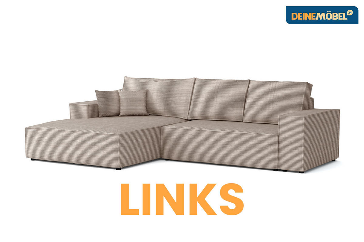 ECKSOFA MARCO 294/185 in Cord Beige mit Schlaffunktion links - Beige, Holz/Holzwerkstoff (294/185cm) - Deine Möbel 24