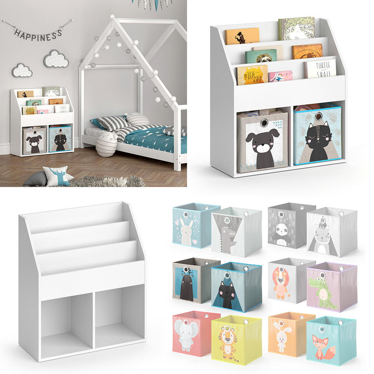 KINDERREGAL Luigi Weiß 72 x 79 cm mit 2 Faltboxen opt.4 - Weiß, Holzwerkstoff (72/79/30.7cm) - Vicco
