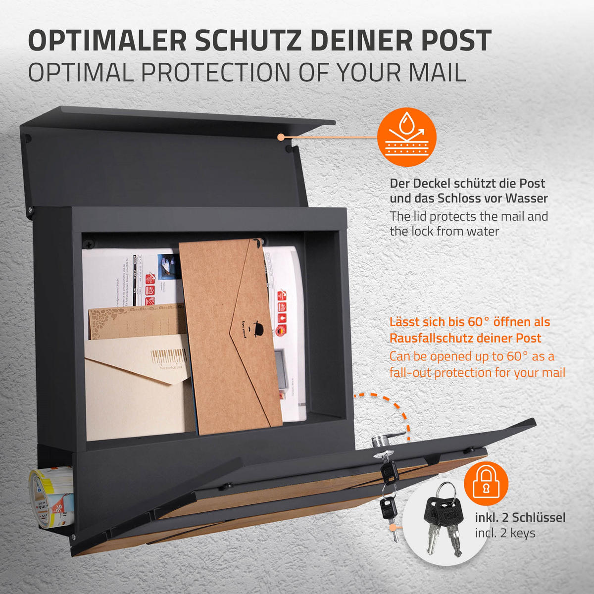 BRIEFKASTEN Anthrazit-Holzoptik mit bepflanzbarem Ständer - Anthrazit, Metall (120cm) - ML-DESIGN