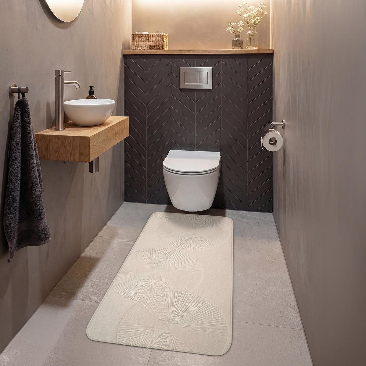 WC-VORLEGER Japandi - Beige - Modern Toilettenvorleger 60x120 cm - Beige, Kunststoff/Textil (60/120cm) - OnlyWow
