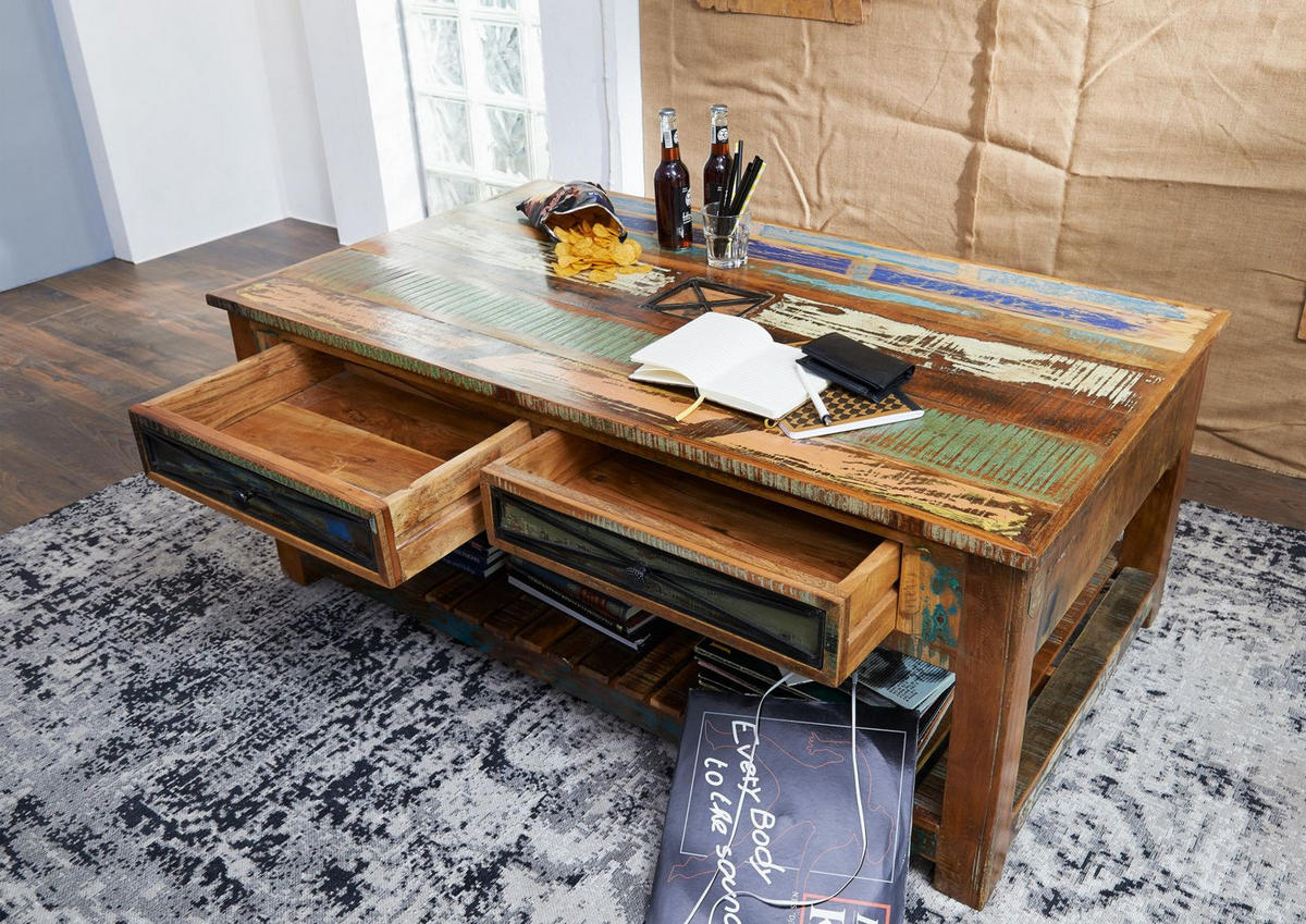 COUCHTISCH Altholz 140x80x55 mehrfarbig lackiert NATURE OF SPIRIT #108 - Multicolor, Holz (140/80/55cm) - Massivmoebel24