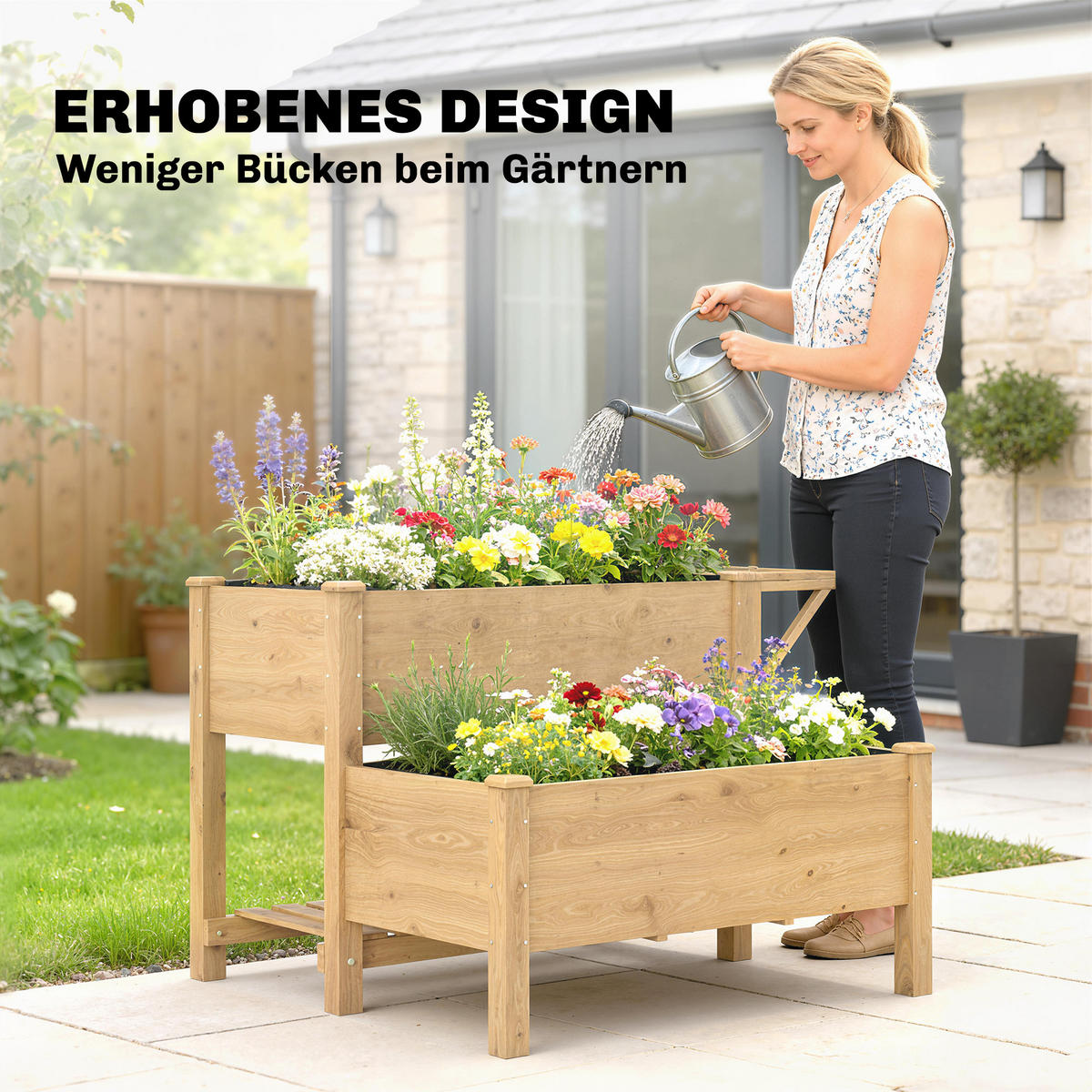 HOCHBEET 2-stufig aus Tannenholz Braun - Hellbraun, Holz (102/76.5/119.5cm) - Outsunny