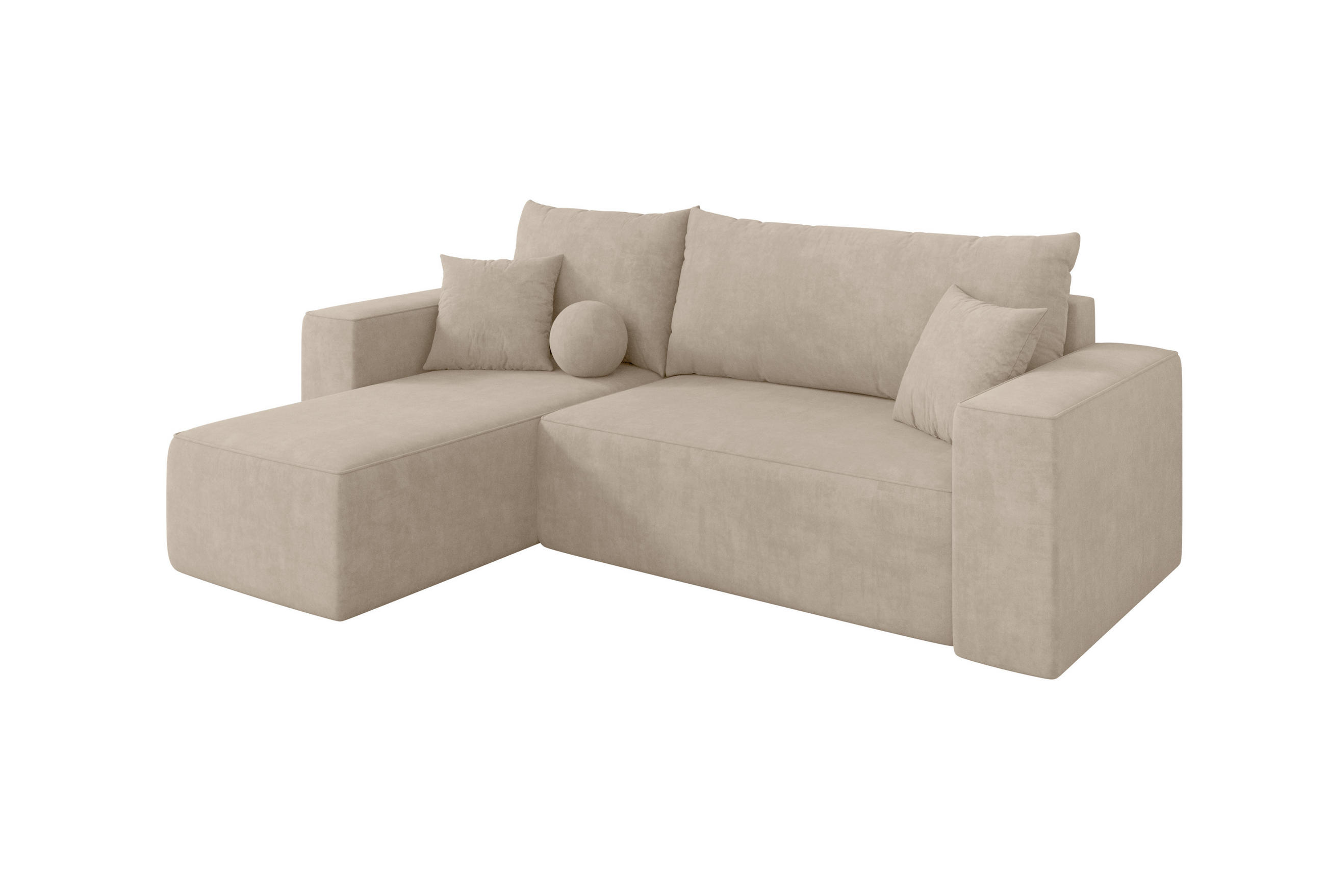 ROHOVÁ SEDAČKA s funkcí spaní, otoman vlevo SENO-L 249x139x85 béžová velur - černá/Sahara, kompozitní dřevo/textil (249/139cm) - ALTDECOR
