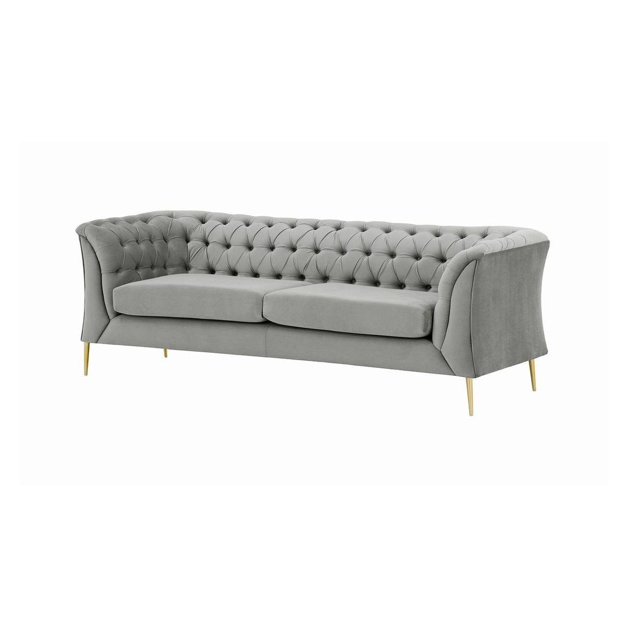 2,5-SITZER-SOFA Chesterfield Modern-Velluto 15 - Hellgrau, Holz/Textil (209/74/80cm)