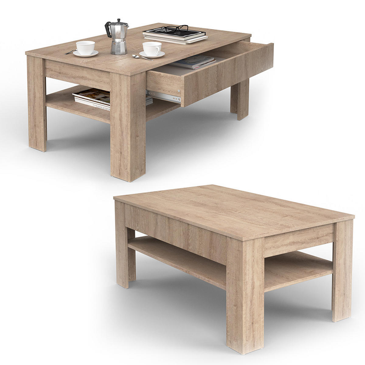 COUCHTISCH Milan Sonoma 92.2 x 65 cm - Sonoma Eiche, Holzwerkstoff (65/92.2/48cm) - Vicco