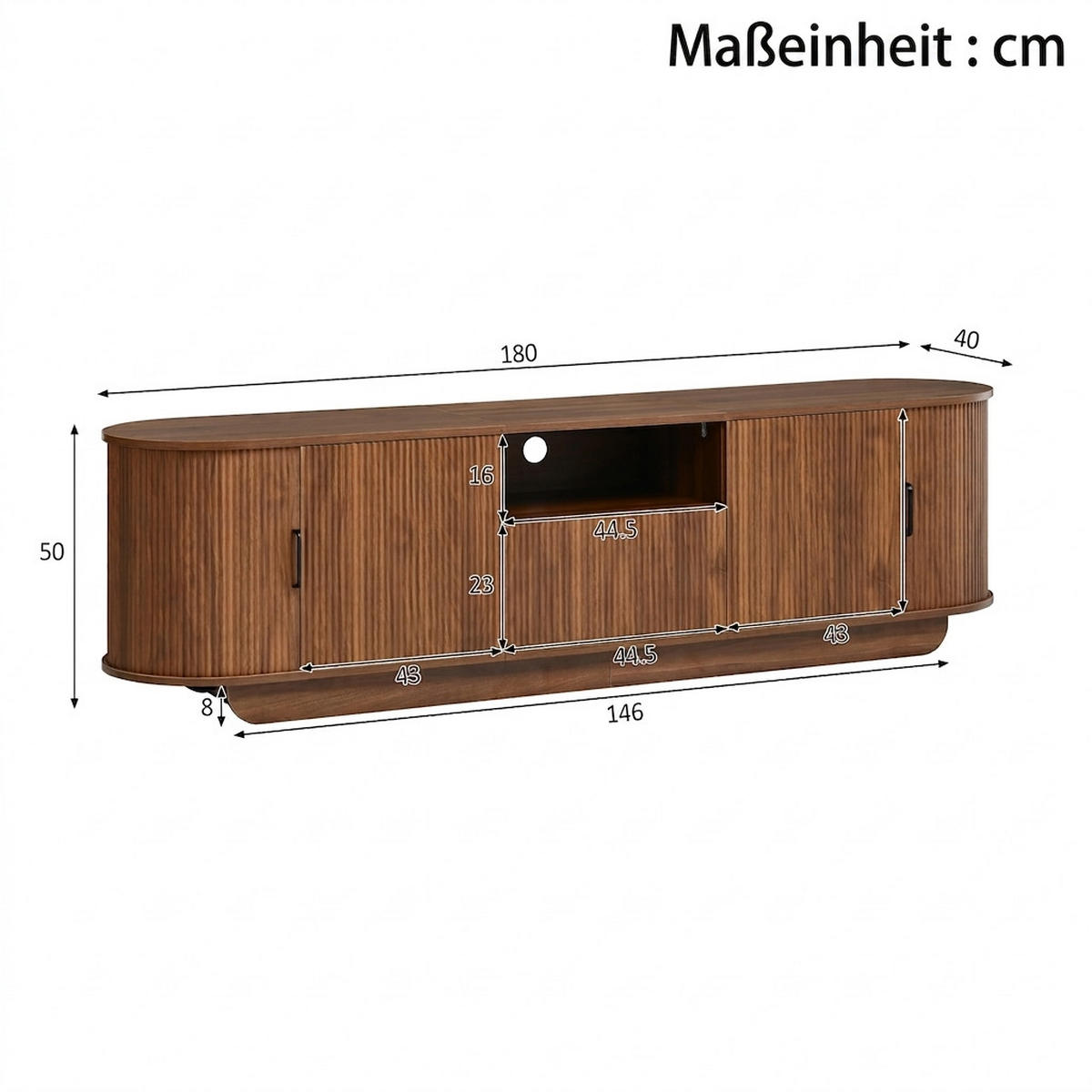TV-SCHRANK 180/35/50 cm Natürlich mit Schiebetür und 4 Schubladen - Naturfarben, Holz/Holzwerkstoff (180/50/35cm) - Oxeza