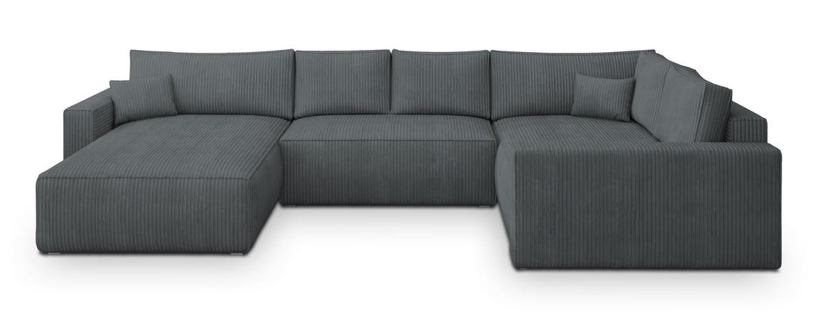 WOHNLANDSCHAFT VELAMI R-S Grau Kordstoff mit Schlaffunktion - Grau, Holz (365/83/194cm) - MASSENO