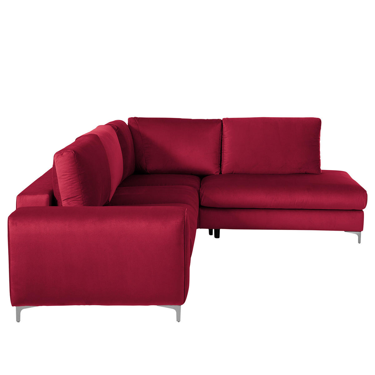 ECKSOFA mit Ottomane - Chromfarben/Bordeaux, Textil/Metall (302/1cm) - home24