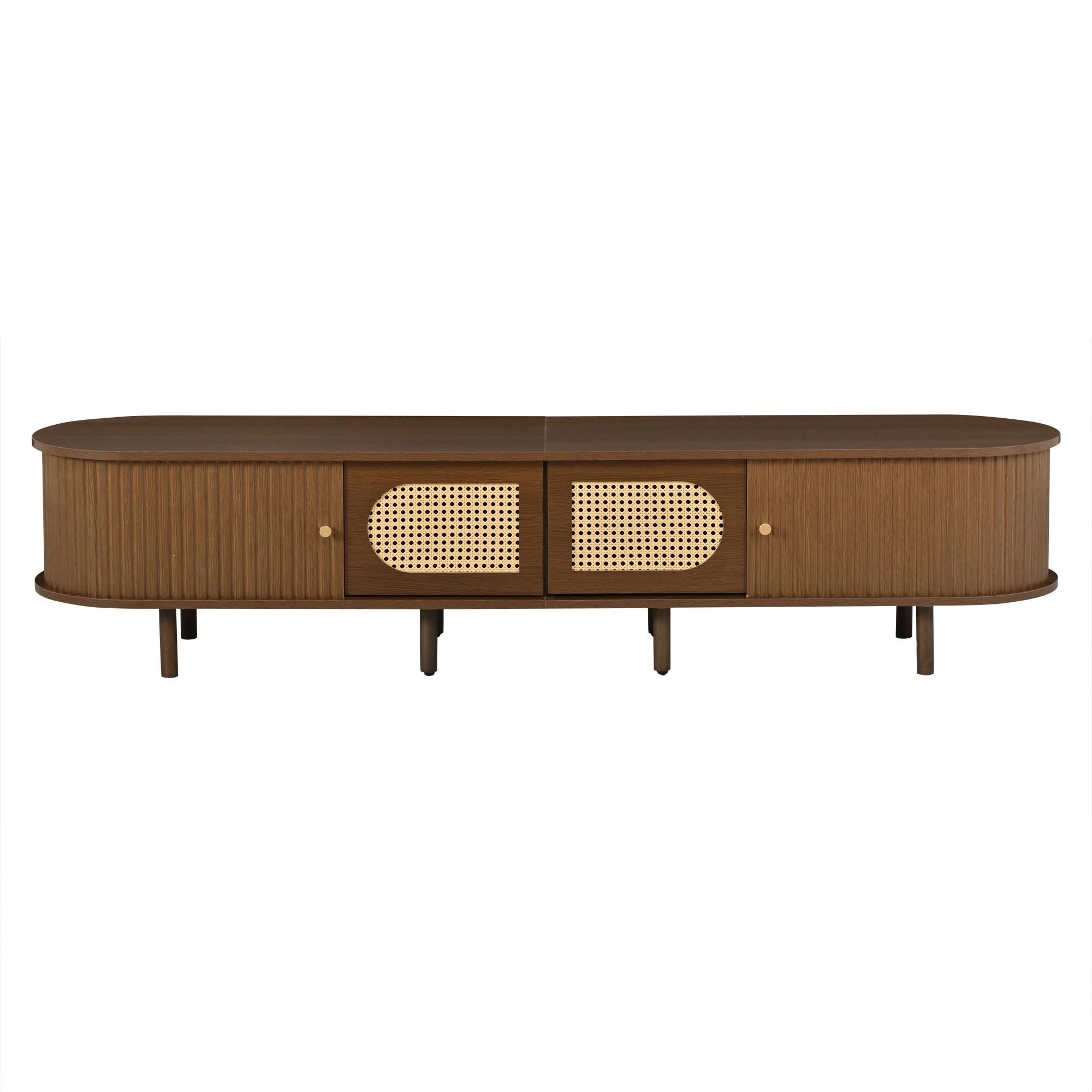 TV STOLEK ořech a ratan oválný 180 cm posuvné dveře - divoký dub, kompozitní dřevo (180/40/40cm) - Urban Meuble