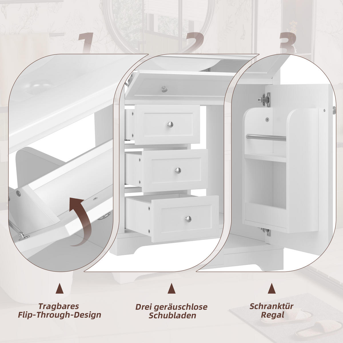 BADEZIMMERSCHRANK Weiß 76/46/87 cm - Weiß, Holz (76/87/46cm) - PANGIVO