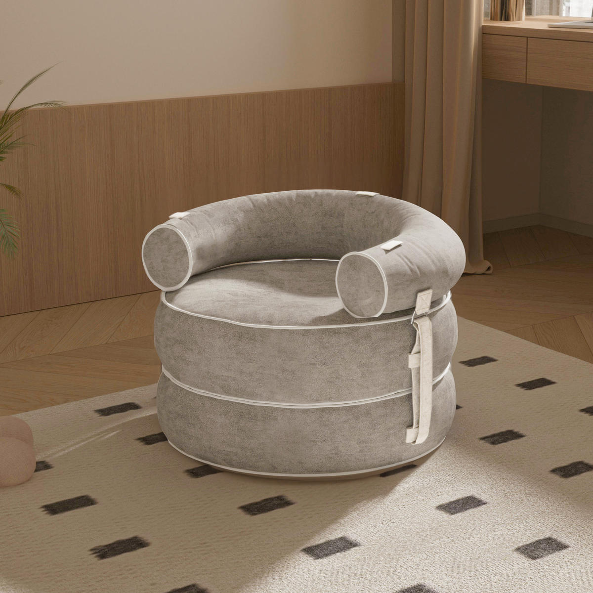 HOCKER 3-teilig - Hellgrau, Textil (80/65/80cm) - Vercart