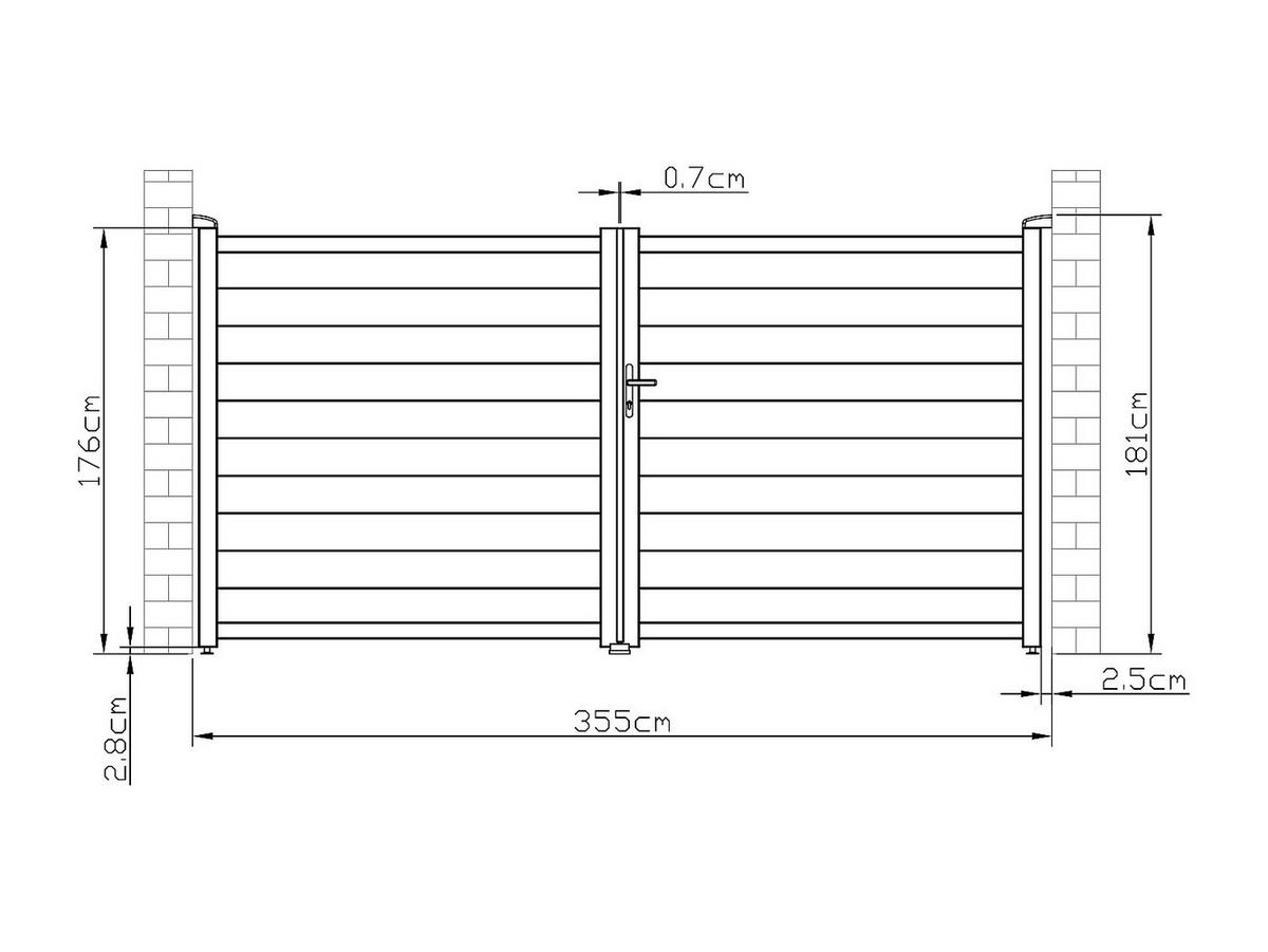 FLÜGELTOR - 350cm x 4.6cm - Aluminium - anthrazitgrau - NAZARIO - Anthrazit, Metall (350/176cm) - Vente-Unique