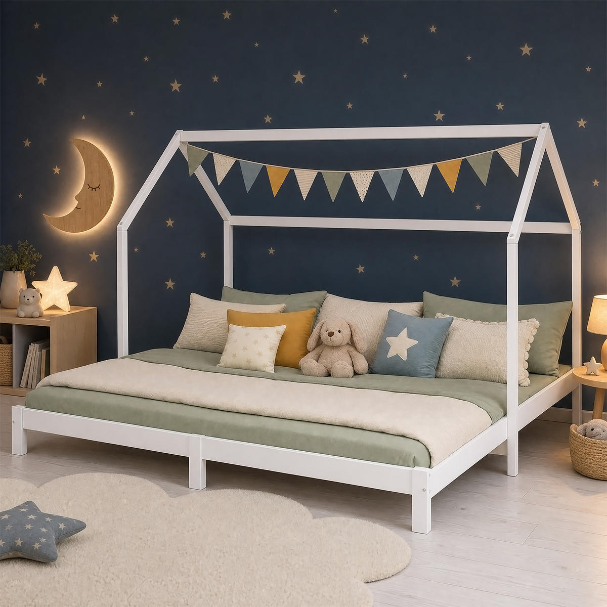 KINDERBETT Hausbett 90/200 ausziehbar - Weiß, Holz (180/200cm) - Homestyle4u