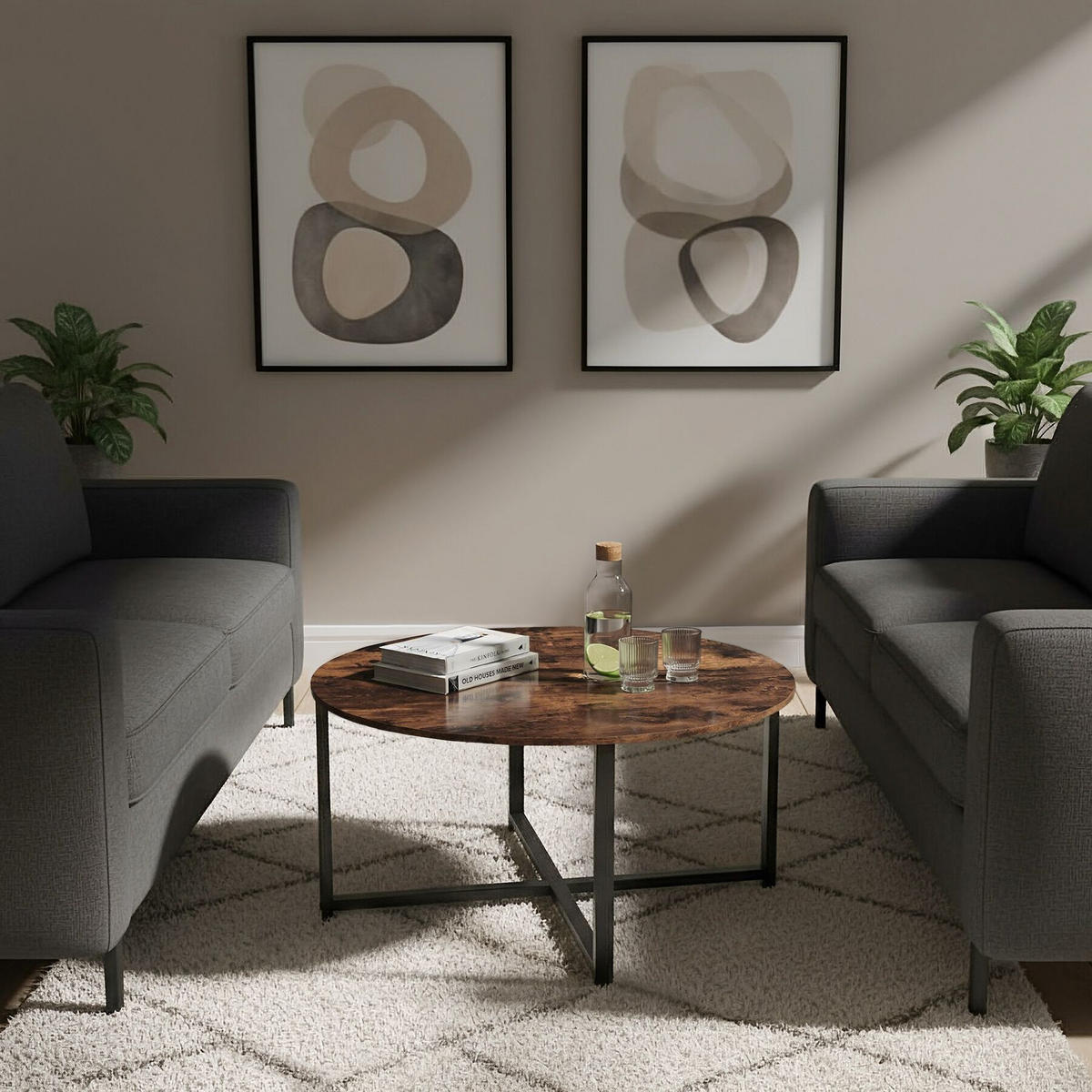 COUCHTISCH Aberdeen, 88,5 x 47 cm, Industrial Holz dunkel, rustikal - Rostfarben, Holz (88.5/88.5/47cm) - tectake