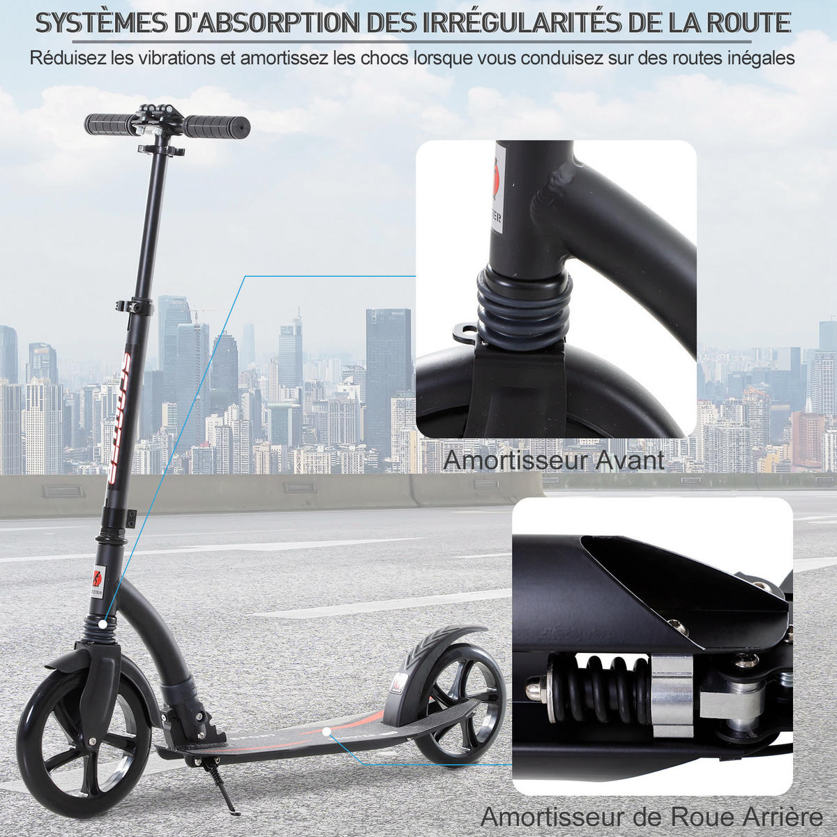 SCOOTER DE-18957 klappbar, höhenverstellbar Schwarz - Schwarz, Metall (37.5/92.5cm) - ComfortXL