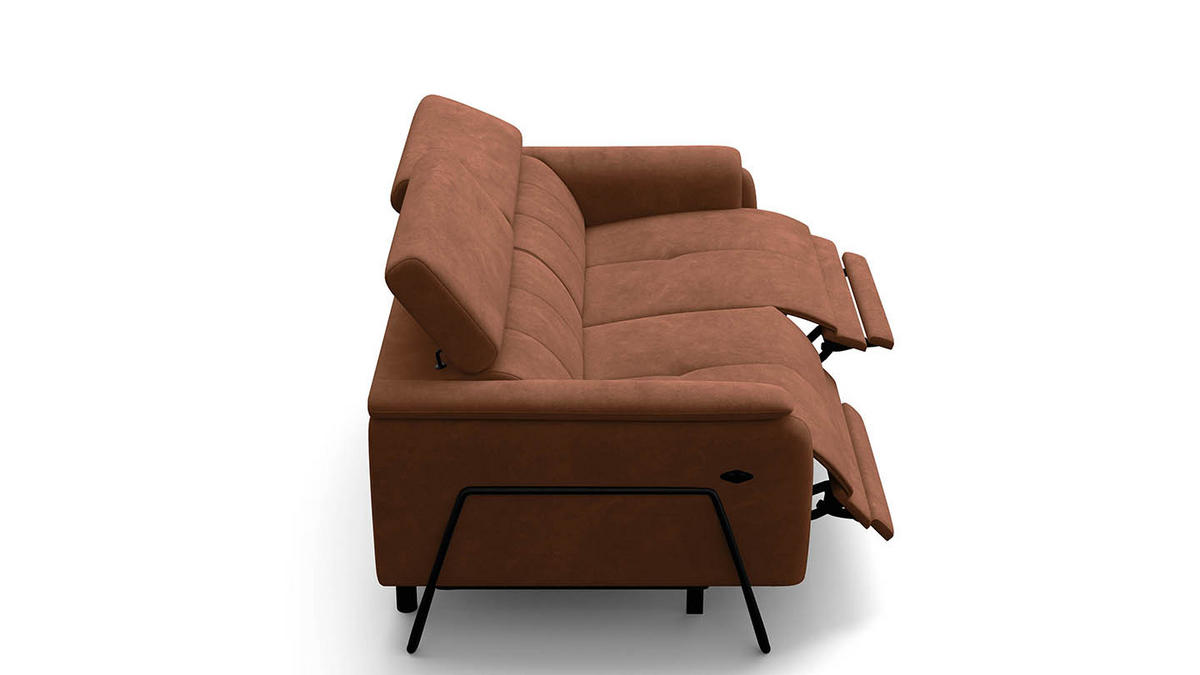 RELAXSOFA RODEN 3-Sitzer mit 2 Relax, braun, Veloursstoff - Braun, Holz/Textil (194/82/103cm) - Wozimo