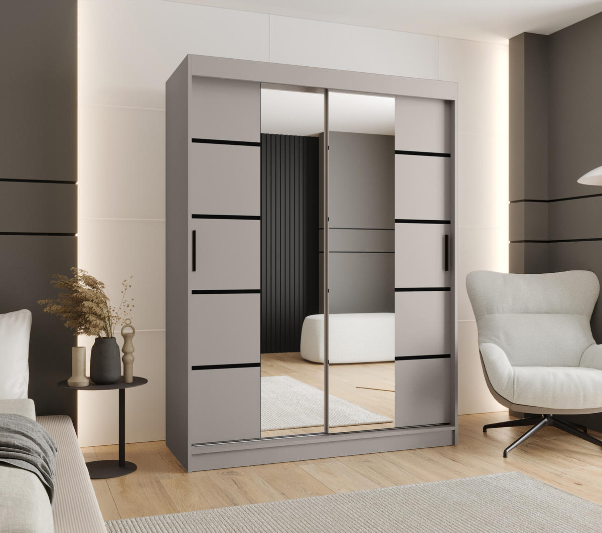ŠATNÍ skříň s posuvnými dveřmi 200/150/62 2dveřová - černá/kašmírová, dřevo/plast (150/200/62cm)