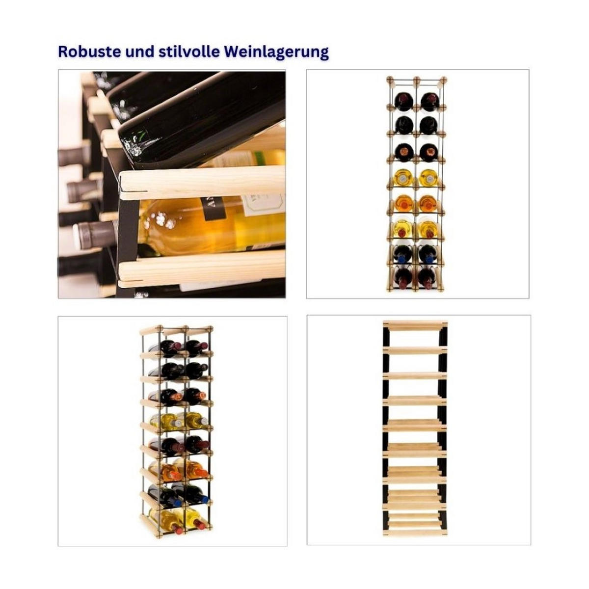 WEINREGAL Vinotega Mod Metal 82,5x22,5x24,5 cm 2x8 Flaschen Massives Kiefernholz Natur - Naturfarben, Holz (22.5/82.5/24.5cm) - PROREGAL