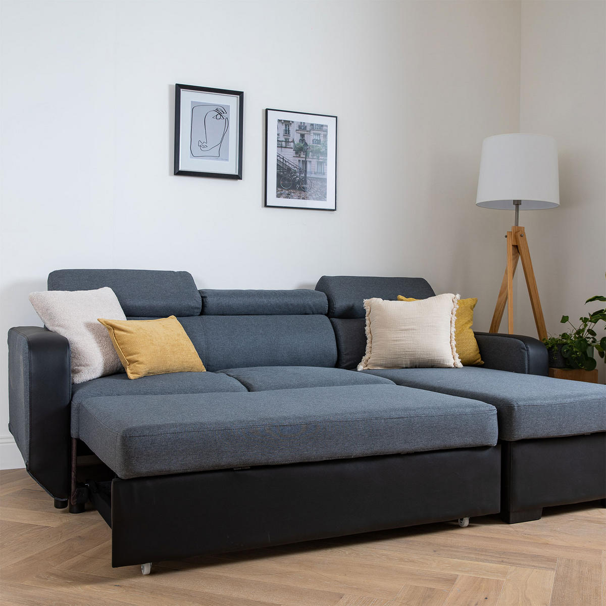 ECKSOFA WARREN Grau und Schwarz 3 Plätze - Dunkelgrau, Kunststoff (168/236cm) - Happy Garden