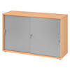 SCHIEBETÜRENSCHRANK - 2 Ordnerhöhen 40/120/74,8 cm in Buchefarben/Silberfarben Bogengriff (Metall) - Buchefarben/Silberfarben, Holzwerkstoff (120/74.8/40cm) - bümö