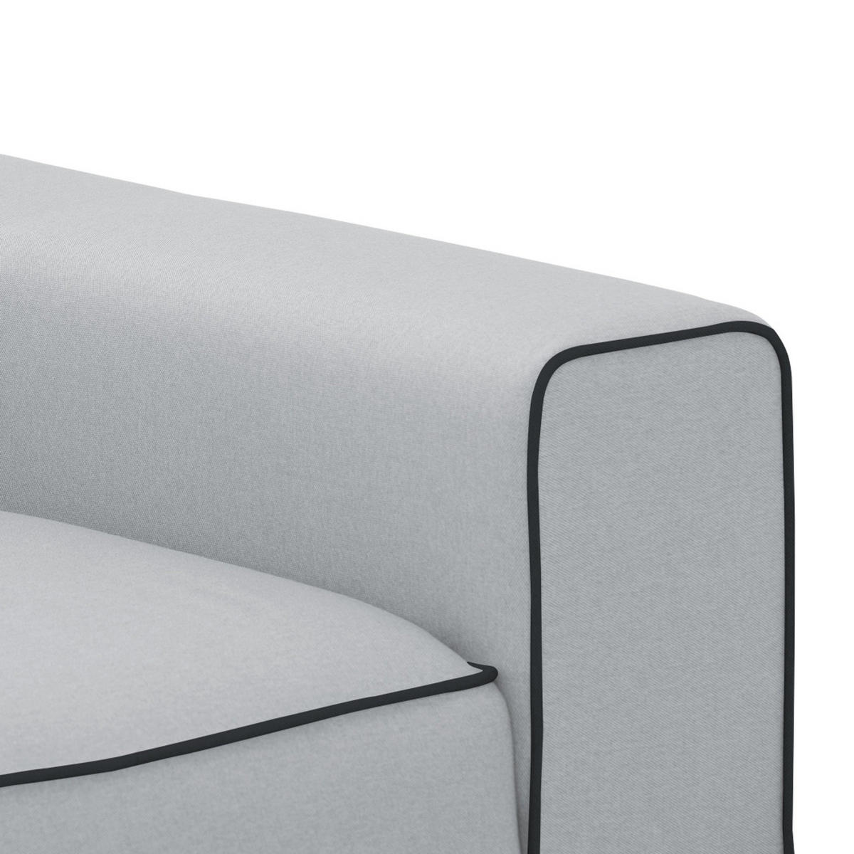ECKSOFA mit Longchair - Webstoff - Hellgrau/Schwarz, Textil/Metall (264/168cm) - home24