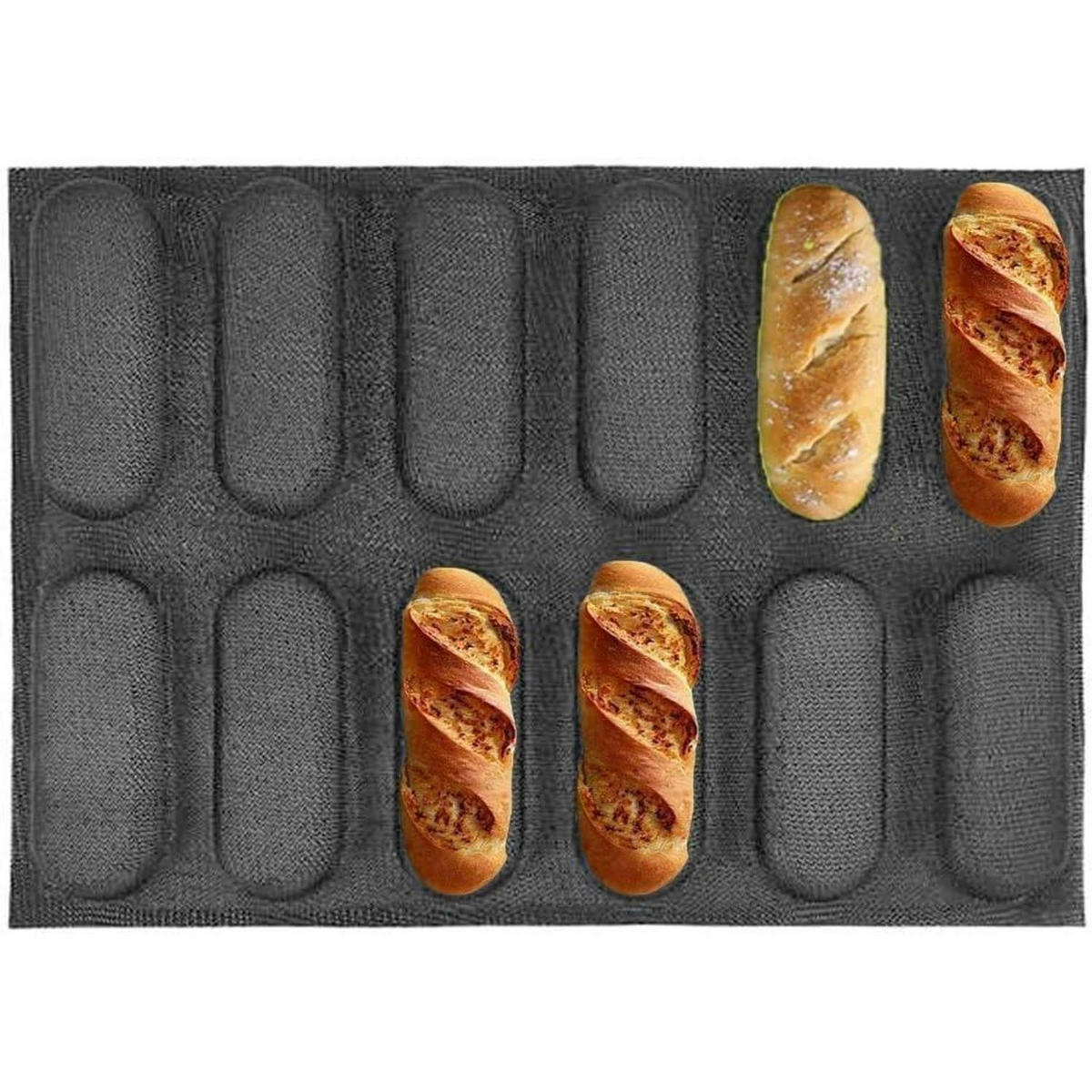 BACKFORM für 12 Brötchen mit Antihaftbeschichtung 40 x 30 cm - Schwarz, Kunststoff (30.2/2.5/40.2cm)