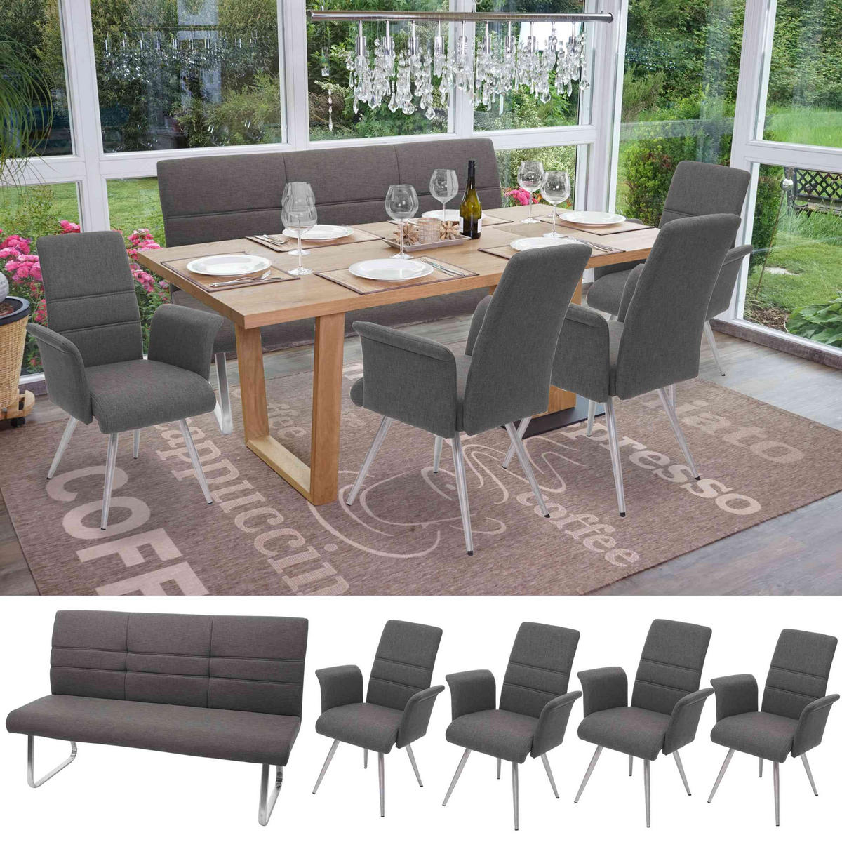 ESSZIMMER-SET Grau 4er-Set - Grau, Textil (180/68/68cm) - MCW